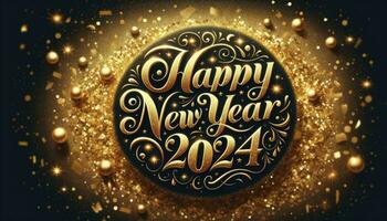 Elegant cursive lettering with a lavish spread of golden glitter, creating a luxurious and festive backdrop. AI Generative photo