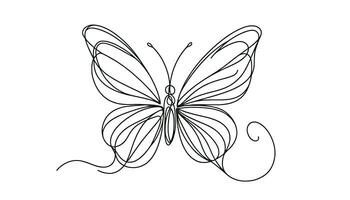 Drawing of a butterfly depicted in a one-line art style, flowing seamlessly from the antenna to the wings and body without lifting the pen. AI Generative photo