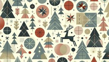 A modern pattern with abstract geometric shapes and minimalist Christmas elements in muted pastels. AI Generative photo