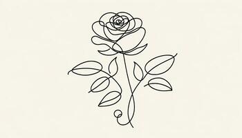 A rose depicted with a single unbroken line, capturing its essence. AI Generated photo
