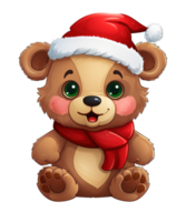 cute bear cartoon wearing christmas hat ai generative png