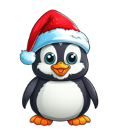 cute penguin cartoon wearing christmas hat ai generative png