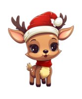 cute deer cartoon wearing christmas hat ai generative png