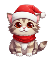 carino gatto cartone animato indossare Natale cappello ai generativo png