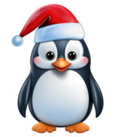 cute penguin cartoon wearing christmas hat ai generative png