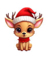 cute deer cartoon wearing christmas hat ai generative png