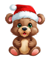 cute bear cartoon wearing christmas hat ai generative png