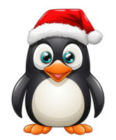 fofa pinguim desenho animado vestindo Natal chapéu ai generativo png