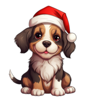 cute dog cartoon wearing christmas hat ai generative png