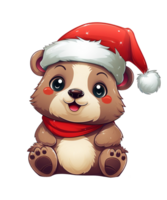 fofa Urso desenho animado vestindo Natal chapéu ai generativo png