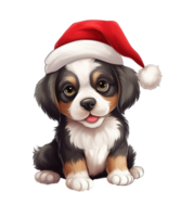 cute dog cartoon wearing christmas hat ai generative png