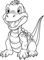 A black and white drawing of dinosaur. Hand drawn outline of dinosaur vector