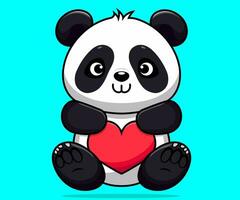 linda panda con amor corazón mascota ilustración vector