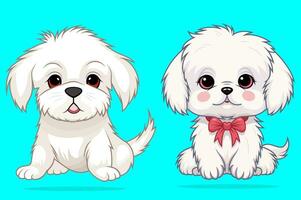 Maltese cute puppy mascot characters vector