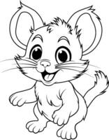 A black and white drawing of cute cartoon mouse. Hand drawn outline of mouse vector