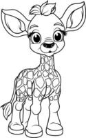 Hand drawn outline of giraffe, black and white coloring vector