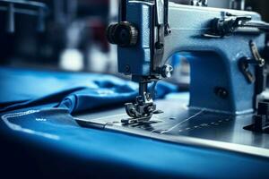 Closeup sewing machine working part textile. Generate Ai photo