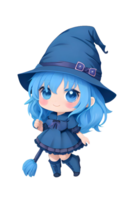 linda kawaii chibi bruja anime dibujos animados estilo Víspera de Todos los Santos gracioso caracteres aislado transparente antecedentes. ai generativo. png