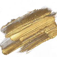 Gold paint brush smear stroke. Abstract gold glittering textured stain on transparent background. AI Generative. PNG