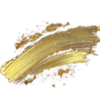 Gold paint brush smear stroke. Abstract gold glittering textured stain on transparent background. AI Generative. PNG