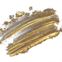 Gold paint brush smear stroke. Abstract gold glittering textured stain on transparent background. AI Generative. PNG