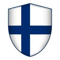 Finland flag in shield shape. Vector illustration.