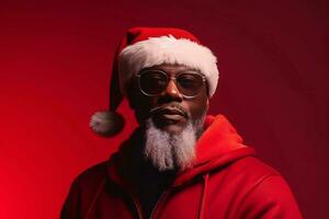 negro Papa Noel claus en verano Gafas de sol. generar ai foto