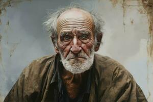 Expansive Canvas unfinished paint old man. Generate Ai photo