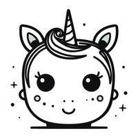 linda unicornio. mano dibujado vector ilustración en negro y blanco.