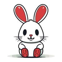 Cute white rabbit on white background. Vector illustration in cartoon style.