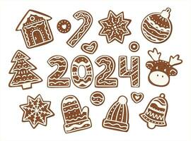 Set of Christmas gingerbread on a white background. vector