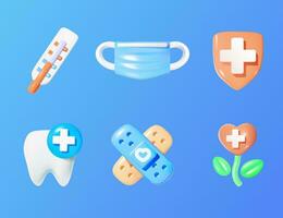 Set of 3d medical icons on a blue background. vector