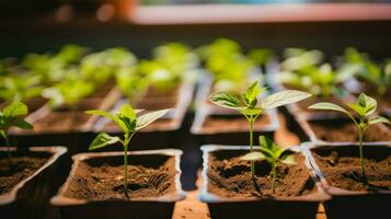 joven plantas Listo para trasplante en un guardería.. generativo ai foto