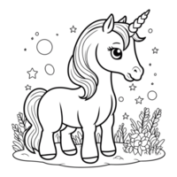 Cute Baby Unicorn Coloring Page for Kids A Drawing. AI Generative png