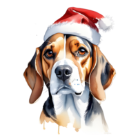 Festive Watercolor Art Dog Wearing Santa Hat for Christmas. AI Generative png