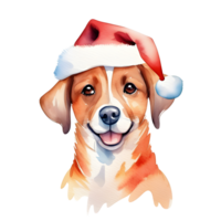 Festive Watercolor Art Dog Wearing Santa Hat for Christmas. AI Generative png