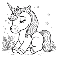 sonriente unicornio colorante página para niños. ai generativo png