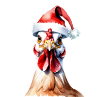 festivo acuarela Arte de un gallina vistiendo un Papa Noel sombrero para Navidad. ai generativo png
