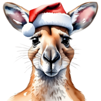 Festive Watercolor Art of a Kangaroo Wearing a Santa Hat for Christmas. AI Generative png