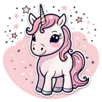 mignonne rose Licorne une magique dessin animé personnage. ai génératif png