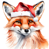 Festive Watercolor Art of a Fox Wearing a Santa Hat for Christmas. AI Generative png