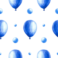 Blue air balloon with bubbles and peas seamless pattern It is a baby boy, newborn or birthday party Hand painted watercolor illustration. Base for wrapping paper, wallpaper png