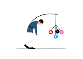 man hanging on a hook with social media icons png