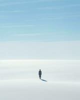 A man stands alone in a vast field, surrounded by the beauty of nature.. Generative AI photo