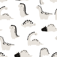 simple black and white pattern with simple flat dinosaurs. Dino endless design. Funny dinosaurs on transparent background. Perfect for textile, wall art, print, bedroom, clothes, childish room png