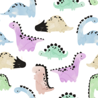 Colored dinosaurs seamless pattern. Endless design with colorful dinos. Reptile wall art. Cute monster background png