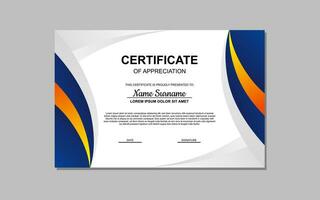 certificate template in blue and orange abstract style for appreciation of business, education. certificate design for appreciation. vector