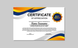 certificate template in blue and orange abstract style for appreciation of business, education. certificate design for appreciation. vector