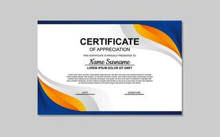 certificate template in blue and orange abstract style for appreciation of business, education. certificate design for appreciation. vector