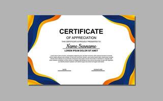 certificate template in blue and orange abstract style for appreciation of business, education. certificate design for appreciation. vector